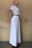 White Fashion Solid Split Joint Loose High Waist Wide Leg Solid Color Bottoms