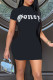 Black Casual Print Patchwork O Neck One Step Skirt Dresses