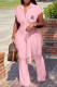 Pink Fashion Casual Print Patchwork Turndown Collar Loose Jumpsuits