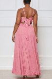 Pink Sexy Solid Bandage Split Joint Backless Stringy Selvedge Spaghetti Strap Straight Dresses