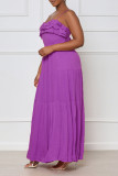 Purple Sexy Solid Bandage Split Joint Backless Stringy Selvedge Spaghetti Strap Straight Dresses