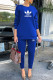 Blue Fashion Casual Print Patchwork O Neck Long Sleeve Two Pieces