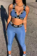 Blue Sexy Print Patchwork Halter Sleeveless Two Pieces