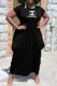 Black Fashion Casual Print Patchwork O Neck Straight Dresses