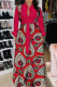 Burgundy Fashion Sexy Print Patchwork Turndown Collar A Line Dresses