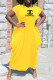 Yellow Fashion Casual Print Patchwork O Neck Straight Dresses