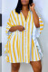 Yellow Fashion Casual Striped Print Patchwork Turndown Collar Shirt Dress Dresses