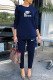 Tibetan Blue Fashion Casual Print Letter O Neck Long Sleeve Two Pieces