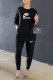 Black Fashion Casual Print Letter O Neck Long Sleeve Two Pieces