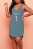 Pink Casual Print Patchwork U Neck Straight Dresses
