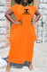 Tangerine Red Fashion Casual Print Patchwork O Neck Straight Dresses