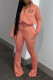 Apricot Fashion Casual Print Patchwork Turndown Collar Long Sleeve Two Pieces