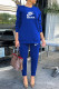 Blue Fashion Casual Print Letter O Neck Long Sleeve Two Pieces