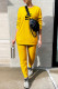 Yellow Fashion Casual Print Letter O Neck Long Sleeve Two Pieces
