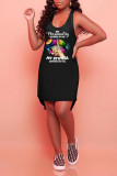 Pink Casual Print Patchwork U Neck Straight Dresses