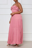 Pink Sexy Solid Bandage Split Joint Backless Stringy Selvedge Spaghetti Strap Straight Dresses