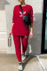Red Fashion Casual Print Patchwork O Neck Long Sleeve Two Pieces