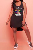 Pink Casual Print Patchwork U Neck Straight Dresses
