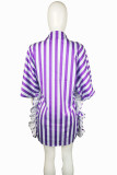 Light Blue Fashion Casual Striped Print Split Joint Turndown Collar Shirt Dress Dresses