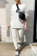 Cream White Fashion Casual Print Letter O Neck Long Sleeve Two Pieces