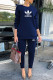 Tibetan Blue Fashion Casual Print Patchwork O Neck Long Sleeve Two Pieces