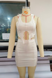 Cream White Fashion Sexy Solid Asymmetrical O Neck Sleeveless Two Pieces