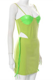 Green Fashion Sexy Solid Patchwork Backless Spaghetti Strap Sleeveless Two Pieces