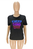 White Fashion Casual Letter Print Basic O Neck T-Shirts
