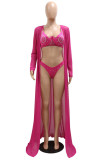 Rose Red Fashion Sexy Solid Patchwork Hot Drill Swimwears Three-piece Set (Without Paddings)