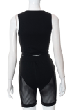 Apricot Sexy Solid Patchwork O Neck Sleeveless Two Pieces