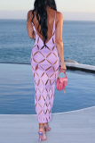 Purple Sexy Solid Hollowed Out Spaghetti Strap Pencil Skirt Dresses