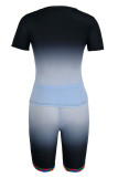 Green Fashion Casual Gradual Change Letter Print Basic O Neck Short Sleeve Two Pieces