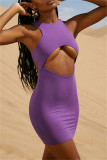 Black Fashion Sexy Solid Hollowed Out O Neck Sleeveless Dress