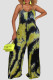 Black Green Casual Print Tie Dye Patchwork Spaghetti Strap Straight Jumpsuits