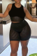 Black Sexy Solid Patchwork O Neck Sleeveless Two Pieces