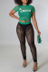 Green Sexy Print Patchwork See-through O Neck Short Sleeve Two Pieces