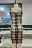 Multicolor Fashion Casual Plaid Print Basic U Neck Vest Dress