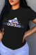 Black Fashion Casual Print Letter O Neck T-Shirts
