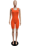 Orange Casual Sportswear Solid Basic O Neck Skinny Romper