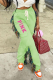 Fluorescent Green Casual Print Tassel Harlan Mid Waist Harlan Positioning Print Bottoms