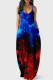Blue Red Fashion Sexy Print Backless Spaghetti Strap Long Dress