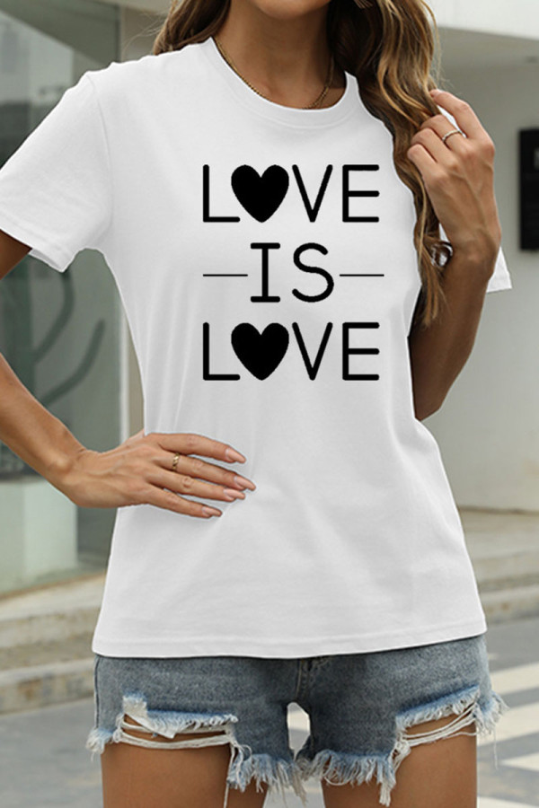 White Fashion Casual Letter Print Basic O Neck T-Shirts