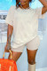 Cream White Casual Solid Patchwork O Neck Short Sleeve Two Pieces