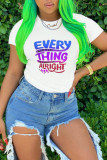 White Fashion Casual Letter Print Basic O Neck T-Shirts