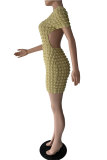 Green Fashion Casual Solid Backless O Neck Short Sleeve Dress