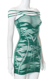 Green Fashion Patchwork Lace See-through Halter Pencil Skirt Dresses