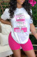 Pink Fashion Street Print Letter O Neck Short Sleeve Two Pieces