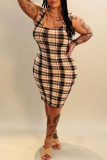 Multicolor Fashion Casual Plaid Print Basic U Neck Vest Dress