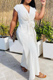 White Fashion Casual Solid Patchwork V Neck Sleeveless Two Pieces