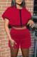 Red Fashion Casual Solid Patchwork Hooded Collar Short Sleeve Two Pieces